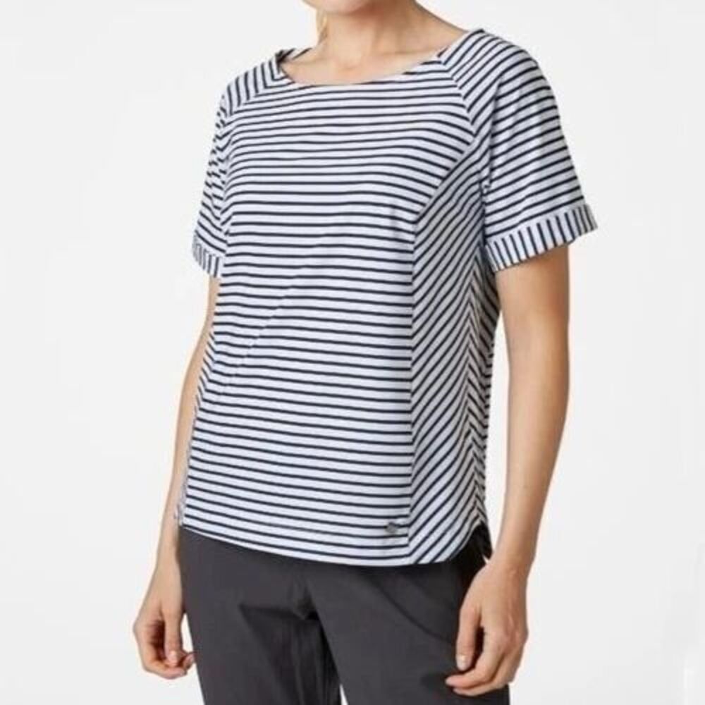 Helly Hansen Thalia T Shirt Womens White Navy Stripe short Sleeves Boat Neck